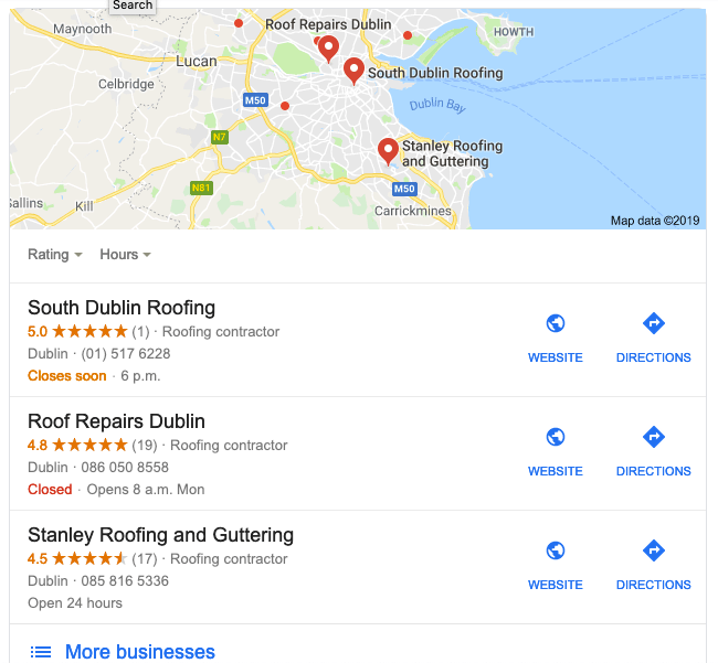 google maps result pinguis roofing seo