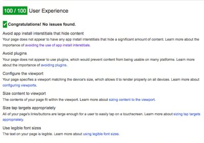 User Experience Google Page Speed